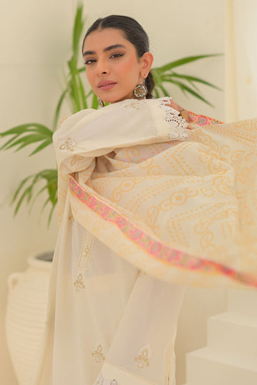 Zellbury Embroidered Shirt Shalwar Dupatta - Sand Beige - Lawn Suit Online Shopping